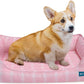 Orthopedic Bolster Dog Bed – CertiPUR-US Foam, Recycled Polyester Canvas, Washable Cover, Anti-Slip Bottom, Small, Pink Check – Stylish Designer Dog Sofa