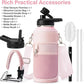 Insulated Water Bottle | Thickened Stainless Steel Vacuum Metal | Portable Sports Water Jug for Gym and Hiking with Straw, Carrier Bag, Handle Strap | BPA-Free 32 oz, Pink