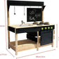 Mud Kitchen Playset for, Outdoor Wooden Toy Play Kitchen Set for Boys and Girls, Kitchen Accessories and Garden Sink with Faucet, Blackboard, Cookware Pot (Black)