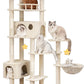85inch Heavy Duty Cat Tree for Indoor Cats Large Adult, Tall Giant Cat Tower with Scratching Post, Large Perches, Cozy Cat Condos & Hanging Hammocks, Beige