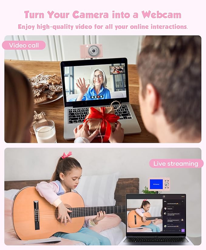 WONNIE Digital Camera 56MP, FHD 1080P Point & Shoot Camera with 32GB SD Card, 2 Batteries, and Lanyard, Ideal for Kids & Teens, Suitable Gift for Girls，Pink, 2-Pack