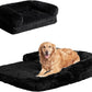 EHEYCIGA Foldable XXL Dog Bed, Faux Fur Fluffy Pet Couch Bed for Extra Large Dogs, Orthopedic Calming Memory Foam Big Pet Bed, Washable Soft Pet Sofa Bed with Non-Slip Bottom, Black, 54"x38"x7.5"