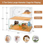 OIIBO 3 Tiers Large Hamster Cages Glass, Heightened Wire Topper with Two Shelf and Two Ladders Ramps, Openable Top, Easy to Clean Removeable Waterproof PVC Tray Medium