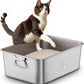 Stainless Steel Litter Box with Handle, Large Metal Cat Litter Box with High Sided for Big and Small Cats, Kitty Litter Boxes, Non-Stick, Easy to Clean, Odor-Free, Cat Toilet，Litterbox