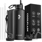 Insulated Water Bottle 87 oz with Straw, Coolflask 2/3 Gallon Stainless Steel Metal 3 Lids Large Water Jug for Sports or Office, Non-BPA Keep Cold Up to 48 Hrs or Hot Up to 24 Hrs, Magic Black