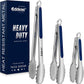 Tongs For Cooking - Heat Resistant 600 Degrees Stainless Steel Kitchen Tong, Heavy Duty Metal Locking Tongs - For Food,Salad, grilling, BBQ 7",9" & 12 inch, set of 3 Dishwasher Safe Blue