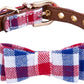 Puppy Collars for Small Dogs - StrawberryEC Adjustable Puppy Id Buckle Collar Leather. Cute Plaid Bowtie Blue Dog Collar (Bow-Blue-Grid)