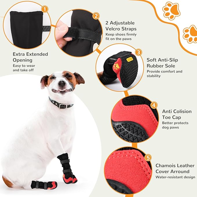 Dog Shoes for Medium Large Size Dogs, Breathable Dog Shoe for Hot Pavement, Dog Booties and Paw Protectors to Prevent Licking, Anti-Slip Dog Boots with Reflective for Summer, Hiking, Snow (Size 8)