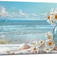 Large Beach Wall Art for Living Room Flower Daisy Art Big Space Size Framed Ocean Shell Canvas Prints Blue Pictures Painting Artwork Office Bedroom Home Decor 60"x30"