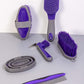 Horse Grooming Kit (12-Piece): Brushes, Storage Bag, Sweat Scraper, Mane Comb, Grooming Gloves - Purple Horse Gifts for Girls