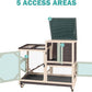 Rabbit Hutch Indoor for 2-4 Rabbits & Guinea Pigs，Bunny Cage with Slide-Out Plastic Trays，Wooden Small Animal Cage for Rabbits, Bunnies, and Guinea Pigs (Dark Brown)