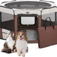 DONORO Dog Playpen Portable Pet Play Pens for Small Dog/Cat/Rabbit/Chicks, Cat Playpen Indoor/Outdoor with Carring Case, Removable Zipper Top and Bottom (Brown, Medium (35"x35"x20"), 8)