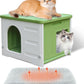Rockever Plastic Cat House Outdoor with Escape Door, Waterproof Feral Cat House Outdoor Indoor, Sturdy Cat House for Outdoor Cats with Cat Bed Mat, Assemble Easily-Green