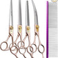 Fenice Peak 7.5‘’ Professional Dog Grooming Scissors Set Rose Gold 440C Stainless Steel Straight Thinning Curved Chunker Shears 4pcs Set for Pet Grooming Services Dogs and Cats