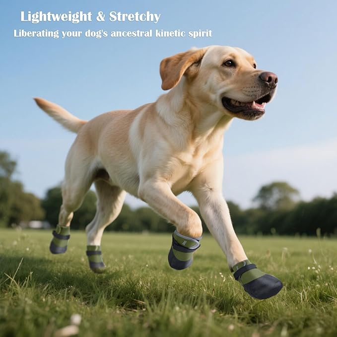 Dog Shoes Lightweight Dog Boots-Breathable Knitted Paw Protector with Adjustable Strap for Hot Pavement, Rain Walking, Hardwood Floors Anti Slip Reduce Noise, Prevent Licking Paws(Green,M)