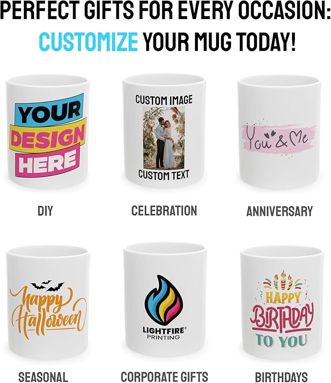 Personalized Coffee Mug – Custom Photo, Text, or Logo Ceramic Mug Tea Cup | Taza Personalizada with Picture or Message | Customized Gift Idea for Men & Women, Mom, Dad, Friends - White/Blue | 11oz