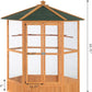 PawHut 69" Large Wooden Hexagonal Outdoor Aviary Flight Bird Cage with Covered Roof, Brown