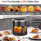 4.5QT Air Fry,Glass Air Fryer,6-IN-1 Air Fryer with Viewing Glass Pot,Roast, Reheat, Dehydrate, Air Crisp Technology,Nonstick & Dishwasher Safe Basket,97% Less Oil,Features Digital Timer