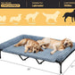 Veehoo Cooling Elevated Dog Bed Add Removable Deluxe Rose Plush Bolster Cushion Mat, 59" x 37" Washable Dog Couch Bed, Raised Pet Cot with Breathable Teslin Mesh, No-Slip Feet, Haze Blue, CWC2439B