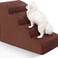 Dog Stairs for Small Dogs - High Density Foam Pet Steps, Extra Wide Dog Ramp with Non-Slip Bottom for High Beds, Couch and Sofa, Best for Dogs Injured, Older Doggy Cats,4 Steps, Brown
