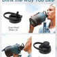 Coolflask 64 oz Water Bottle Insulated with Strap, Half Gallon Water Jug Stainless Steel with Straw & Spout Lids, Metal Large Water Flask, Keep Cold 48h Hot 24h, Leak Proof & Non-BPA, Prussian Blue