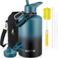 COKTIK 84oz Water Bottle with Straw - Triple Insulated Flask, 48hr Cold Retention Large Water Bottle, Leakproof Water Jug for Gym, Hiking, Camping, Outdoor Sports(Indigo Black)