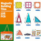 Magnetic Tiles Parking Building Playset with 10 Pull-Back Metal Cars for Kids Construction STEM Toy Preschool Creativity Learning Birthday Gift for Girls Boys Toddlers 3 4 5 6 7 8