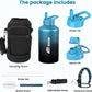 Insulated Water Bottle 64 oz, Triple Wall Vacuum Stainless Steel(Cold for 48 Hrs),Leak Proof & BPA-Free,Half Gallon Water Bottle with Reflective Paracord & Flip Straw for Sports & Travel, Indigo-Black