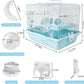 PINVNBY Dwarf Hamster Cage, Small Animal Cages, 2-Tier Travel Portable Mouse Cage Hamster Carrier with Castle House Running Exercise Wheels, Water Bottle and Food Dis（Blue）