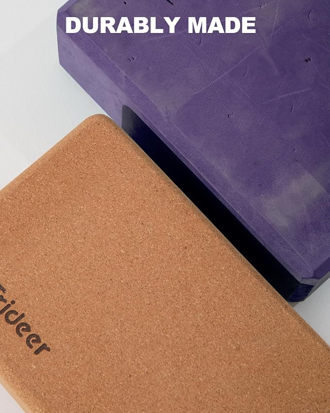 Trideer Cork Yoga Blocks, 2 Pack Natural Cork Blocks, High Density with Non Slip Surface, Eco-Friendly Accessories and Ideal for Yoga, Pilates, Stretching