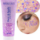 MEICOLY Chameleon Light Purple Body Glitter,Chunky Face Glitter for Halloween,Color Changing Mermaid Face Glitter Gel,Holographic Glitter Sequins for Face Body Hair,Festival Party Cheer Glitter Makeup