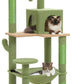 Cactus Cat Tree for Large Cats with Metal Plush Big Hammock, 56.3" Cat Tower for Indoor Cats with 2 Door Condo House, 6-Tier Cat Shelves with Scratching Posts and Large Top Perch,Green