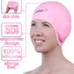 3D Swim Caps - Ear Protection Swimming Cap for Women & Men - Silicone, Waterproof - Fits Long & Short Hair - Adult & Youth