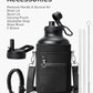 64oz Insulated Water Bottle,Half Gallon Water Flask Stainless Steel Vacuum, Cold for 48 Hrs,BPA-Free & Leakproof -with Paracord Handle,Strap,Straw Spout Lids,Large Jug for Gym Sports,Black