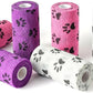 WePet Pet Wrap, Self-Adhesive, Only Sticks to Itself, Non-Woven Tape for Dog Legs, Paws, Wounds, First Aid Cohesive Gauze for Horse, Cat, Bird, Animal, 6 Rolls, 4 Inch, Pawprints B