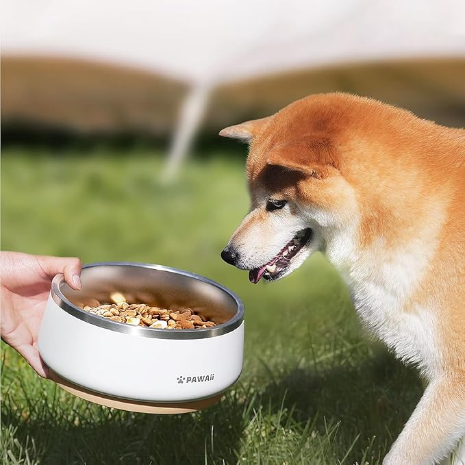 Pawaii Dog Food and Water Bowl with Non - Slip Rubber Base, Metal Insulated Stainless Steel Dog Bowls with ID Tag, Double - Wall, Durable and Dishwasher - Safe for All Dogs (34oz)