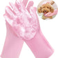 Pet Grooming Gloves，Heat-Resistant Silicone Gloves with High-Density Teeth for Enhanced Massaging and Bathing of Dogs and Cats (Pink, 2 Pair)