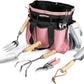 WORKPRO 8-Piece Pink Garden Tool Set, Stainless Steel Gardening Tools with Wood Handle, Including Garden Tote, Gloves, Trowel, Hand Weeder, Cultivator and More, Gardening Gifts For Women - Pink Ribbon