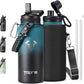 32oz Insulated Water Bottle,Stainless Steel Vacuum Water Bottle, BPA-Free & Leakproof -with Paracord Handle,Strap,Straw Spout Lids,Large Water Jug for Gym Sports