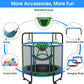 YORIN Trampoline for Kids 66'' 60'' 55'' Toddler Mini Small Trampoline Outdoor Indoor Trampoline W Basketball Hoop, Swing, Adjustable Gymnastics Bar, Gift for Baby, Toddlers & Kids