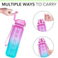 32oz Motivational Water Bottles with Time Marker & Fruit Strainer, Transparent Gradient Color Water Bottle with Times to Drink, Leakproof & BPA Free, Reusable Bottle with Strap (No Straw)