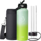 BUZIO 40oz Insulated Water Bottle, Triple Wall Stainless Steel Water Flask with 2 lids, Leakproof BPA-Free Straw Lid Sports Canteen for Sports Hiking, Cold 48H & Hot 24H- Gradient Green