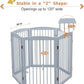 Freestanding Pet Gate for Dogs, Indoor Wooden Foldable Dog Gate for House, Extra Wide, Pet Fence for Stairs, Doorways, Halls, Support Feet Included, 120 Inch Wide, 6 Panels 32",Grey
