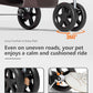 Pet Stroller with 3 Wheels for Small/Medium Pets, Portable Travel Foldable Carrier Jogger for Dog Cat Puppy Kitty, Rear Wheel Breaks, Storage Basket, Visible Mesh with Weather Cover (Coffee)