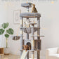 Taoqimiao 72 Inches Cat Tree for Large Cats, Multi-Level Tall Cat Tower, Widened Cat Condo with Large Scratch Board, 5 Scratching Posts, Metal Hammcock, Cozy Basket, Light Gray, MS045W