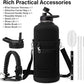 Insulated Water Bottle | Thickened Stainless Steel for Gym and Hiking with Straw, Carrier Bag, Handle Strap | BPA-Free 87 oz