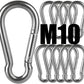 Stainless Steel Spring Snap Hook Carabiner M6 M8 M10 Heavy Duty Carabiner Clip Spring Clips Keychain 5/16 Inch Quick Links for Backpack, Hammocks, Camping, Swing(16/30/10PCS)