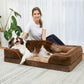 Comfort Expression Large Dog Beds Waterproof Orthopedic Foam Dog Sofa Beds Comfy Pet Bed with Washable Removable Cover & Non-Slip Bottom(Large,Brown)