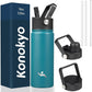 18 oz Insulated Water Bottle Stainless Steel Sport Bottles with 3 Lids,Light Blue