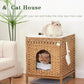 Cat Litter Box Enclosure Hidden Litter Box Furniture with Metal Heightened Feet, Rattan Handwoven Cat House with Litter Mat, Hidden Litter Box Furniture for Bedroom Living Room Natural